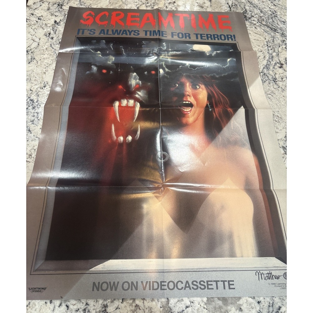 vintage Screamtime 80s VHS Release Movie Poster 23.75"x 36 Slasher Splatter Gore
